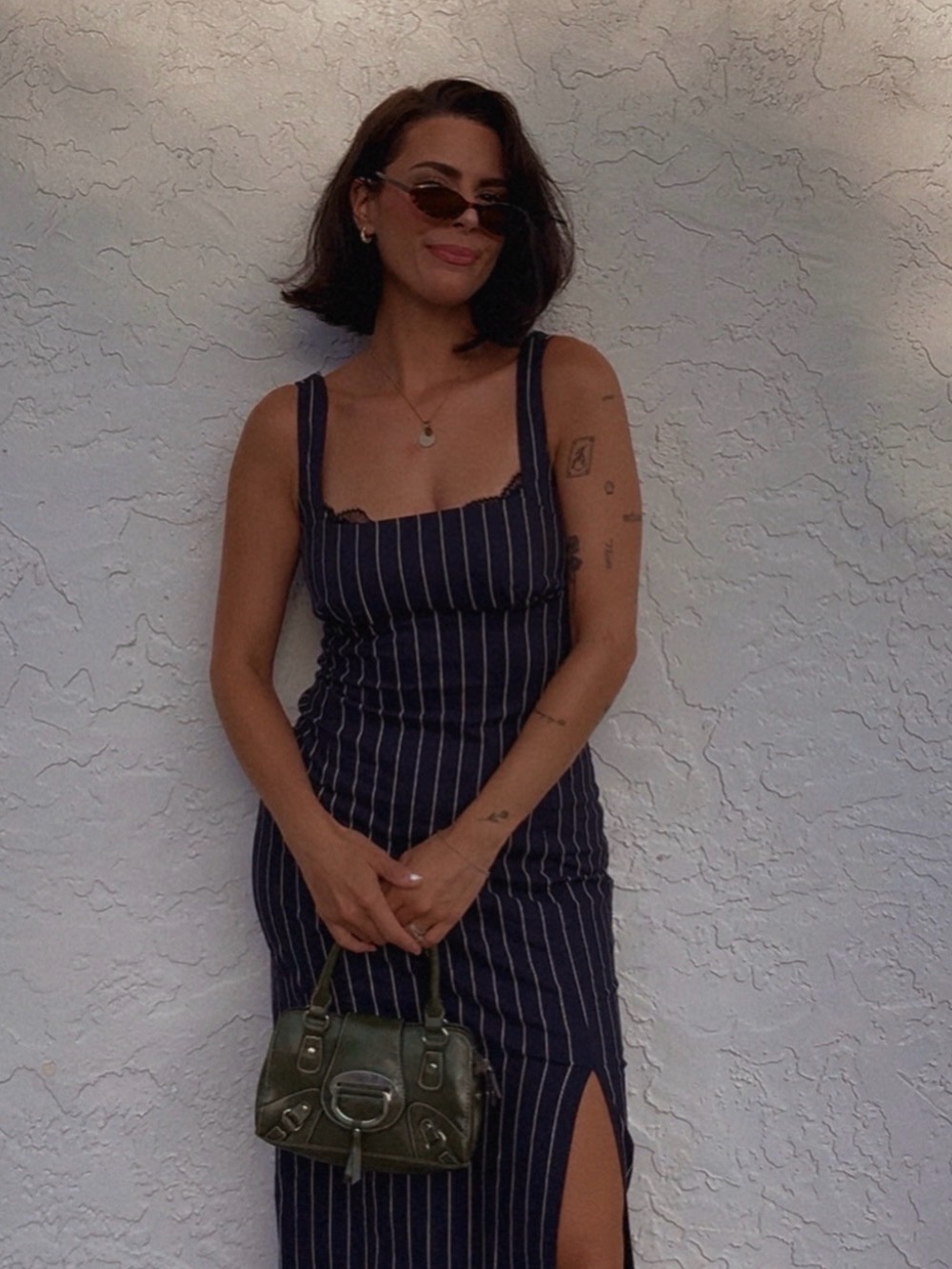 Anthropologie Sleeveless Navy Pinstripe Bodycon Dress